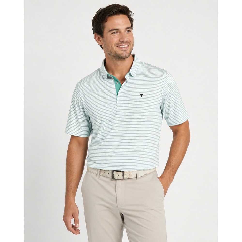 Primo Polo Shirt Mens XL Teal White Striped Golf Performance Activewear Top